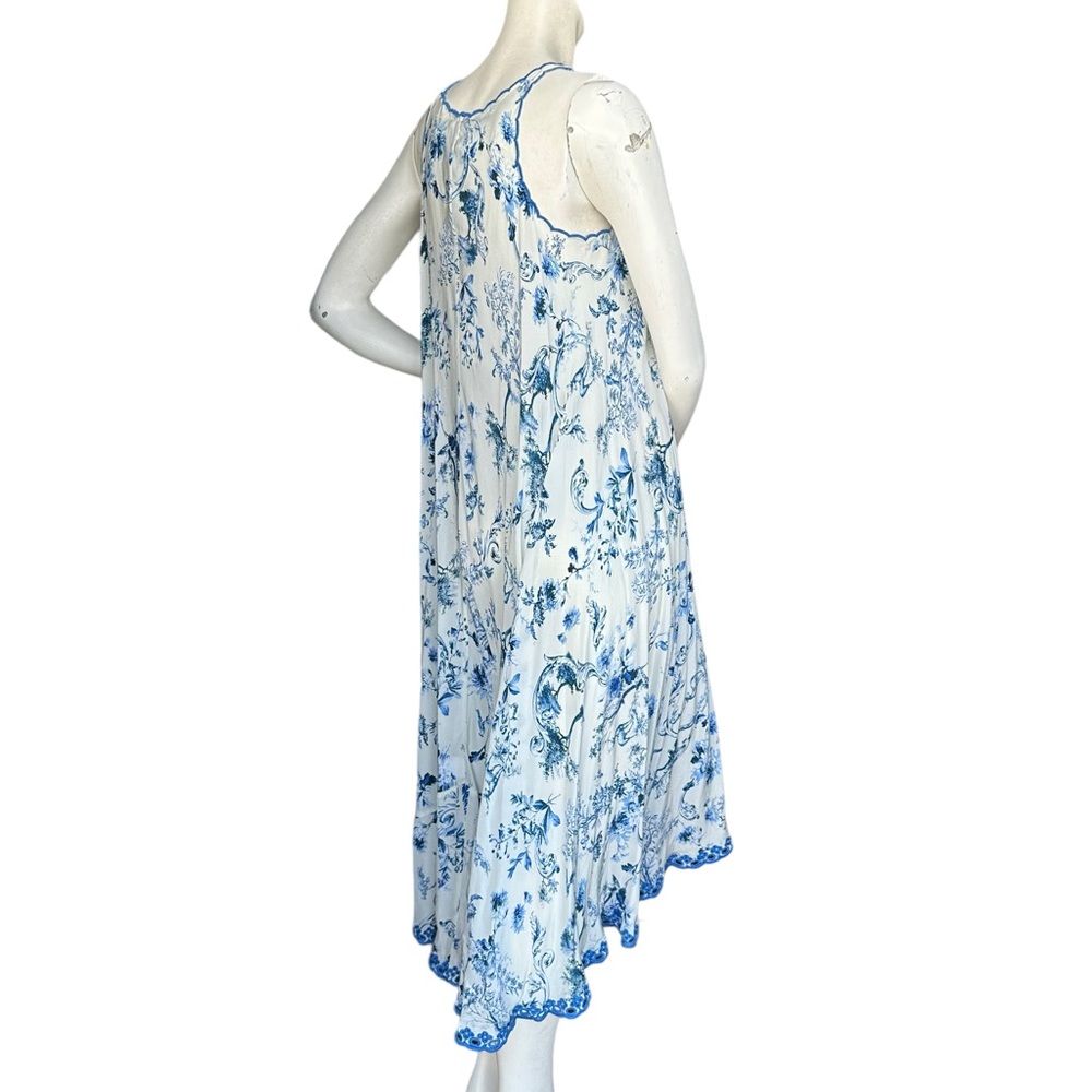 Johnny Was "Avalon Slip Dress" Blue & White Floral 100% Silk MIDI Dress XXS - Picture 7 of 14